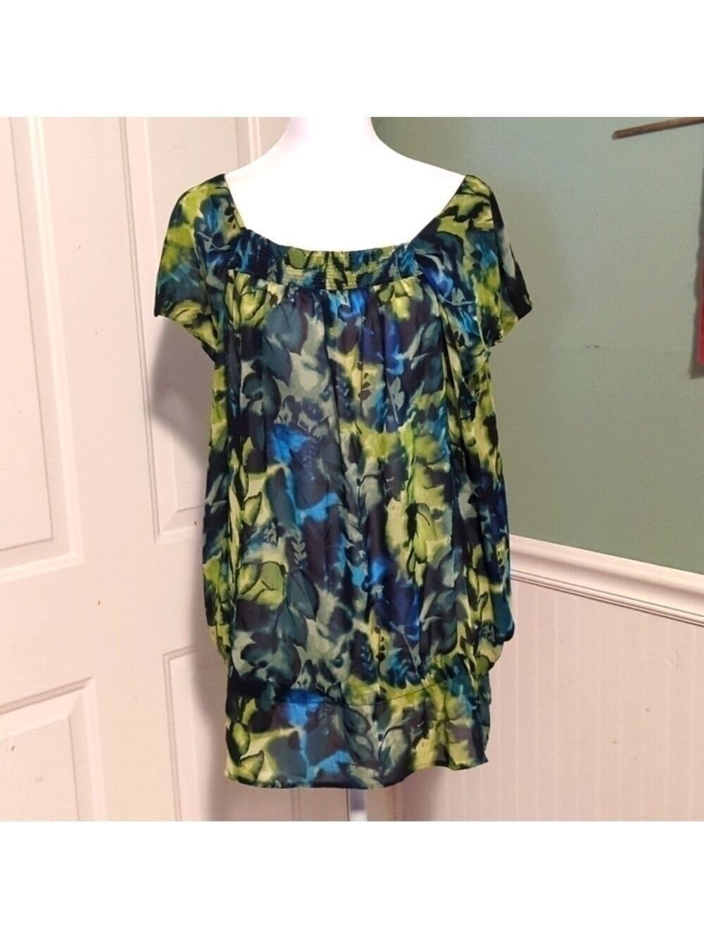 ANA Floral Square Neck Semi Sheer Top XL
